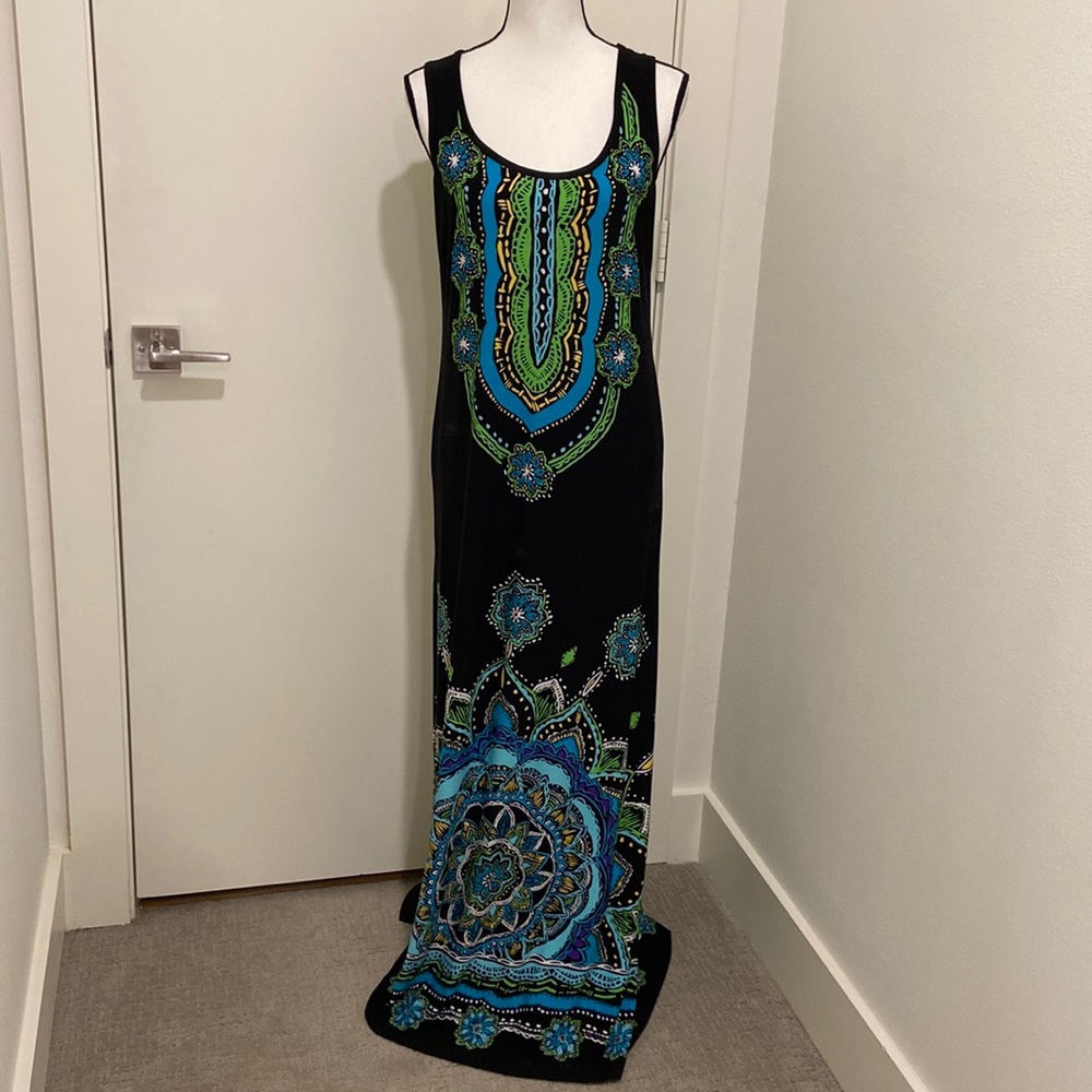 AB Studio black/blue/green maxi dress